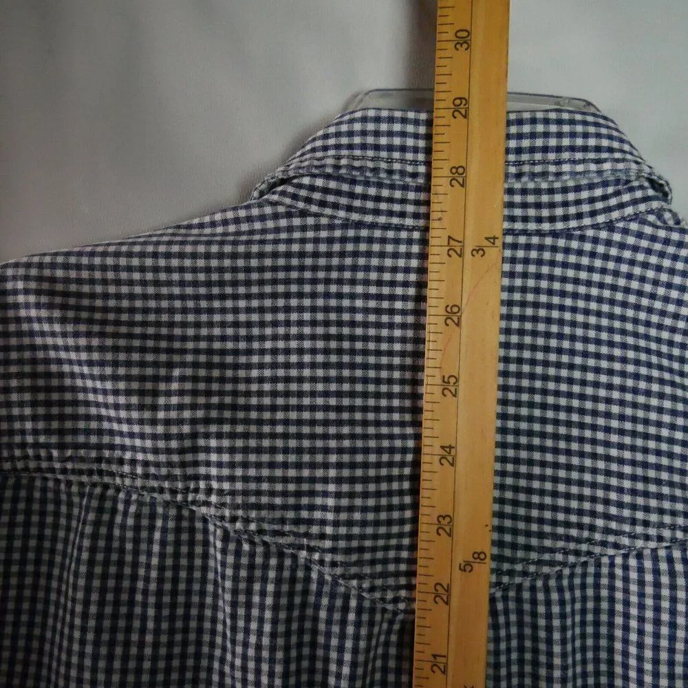 Banana Republic Men's Size L Pearl Snap Plaid Blue Short-Sleeve Button Down